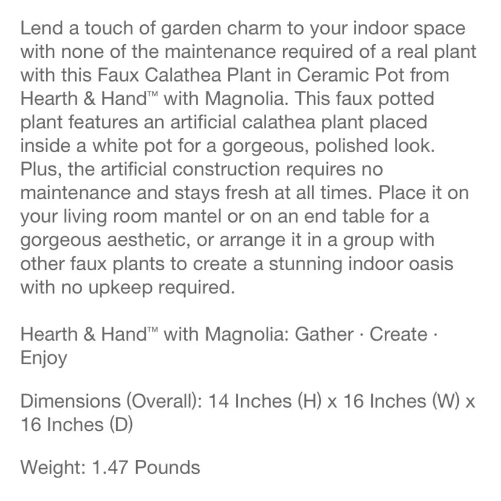 Hearth & Hand with Magnolia Faux Calathea Ceramic Potted Plant